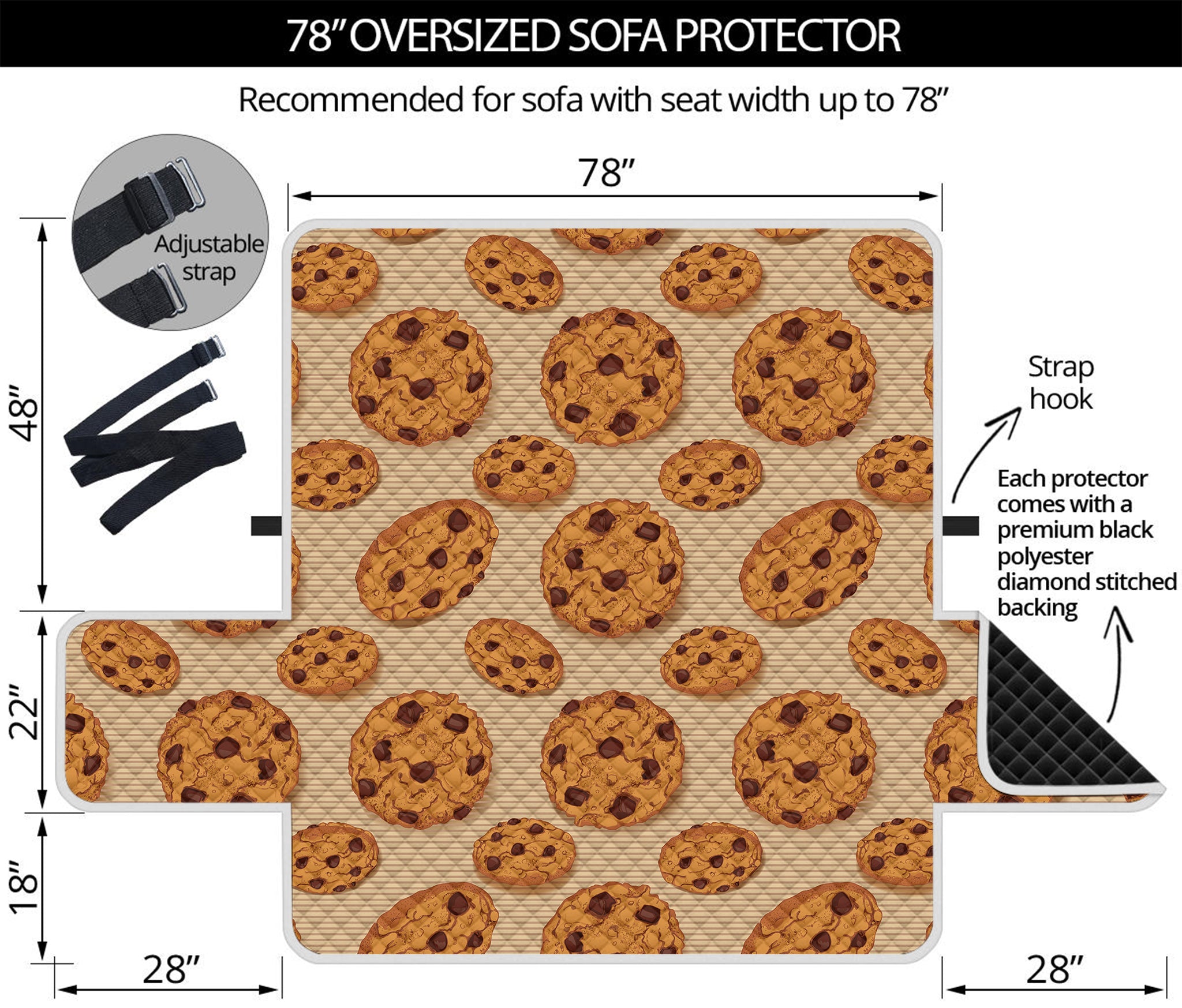 Chocolate Chip Cookie Pattern Print Oversized Sofa Protector