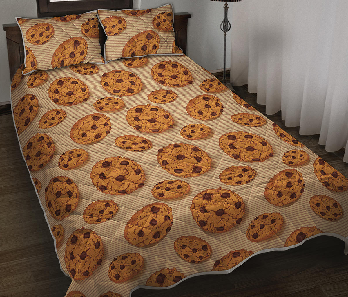 Chocolate Chip Cookie Pattern Print Quilt Bed Set