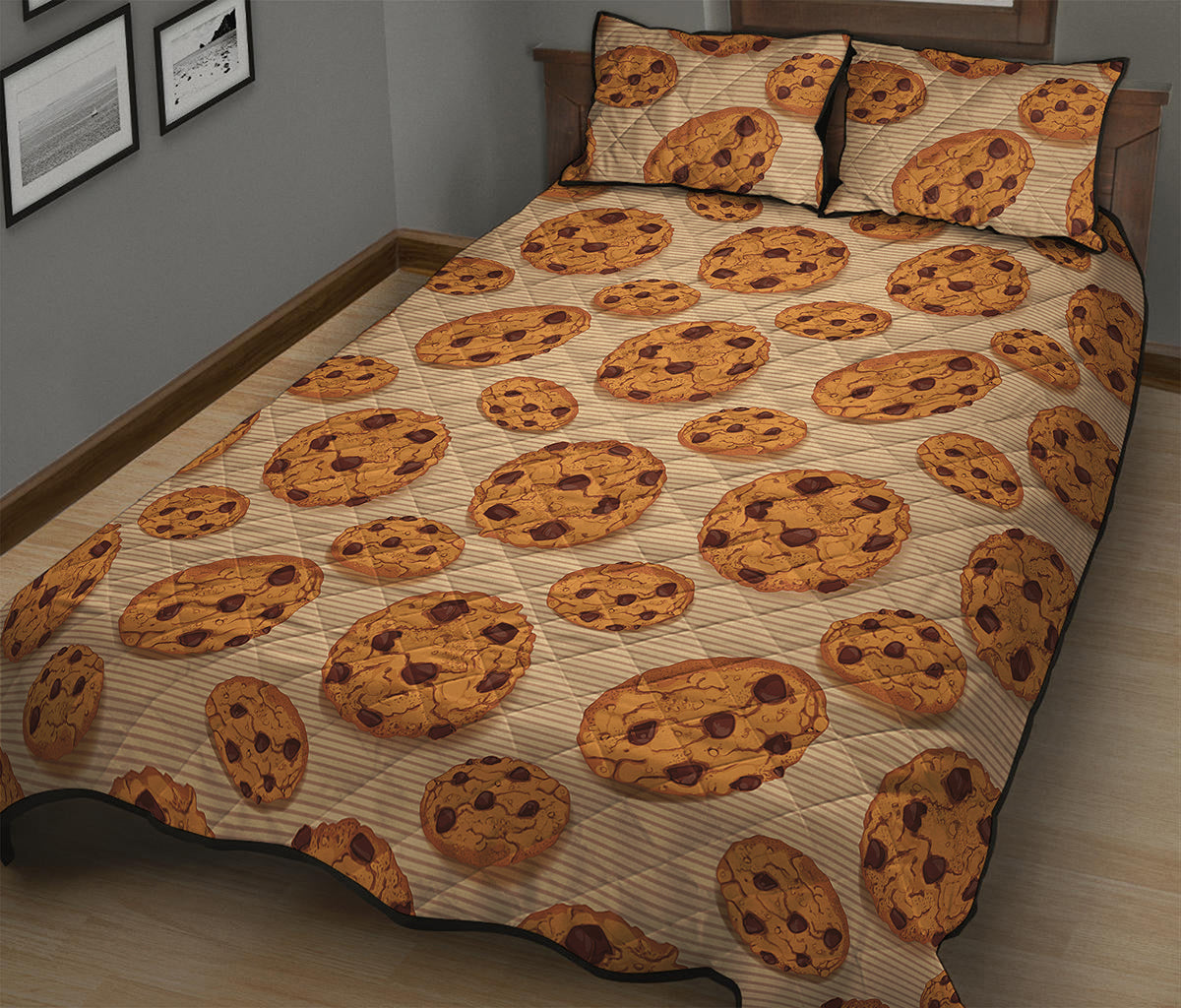 Chocolate Chip Cookie Pattern Print Quilt Bed Set