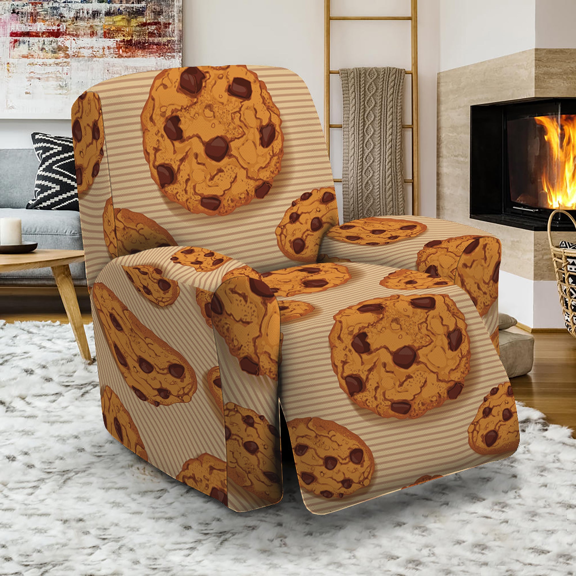 Chocolate Chip Cookie Pattern Print Recliner Slipcover