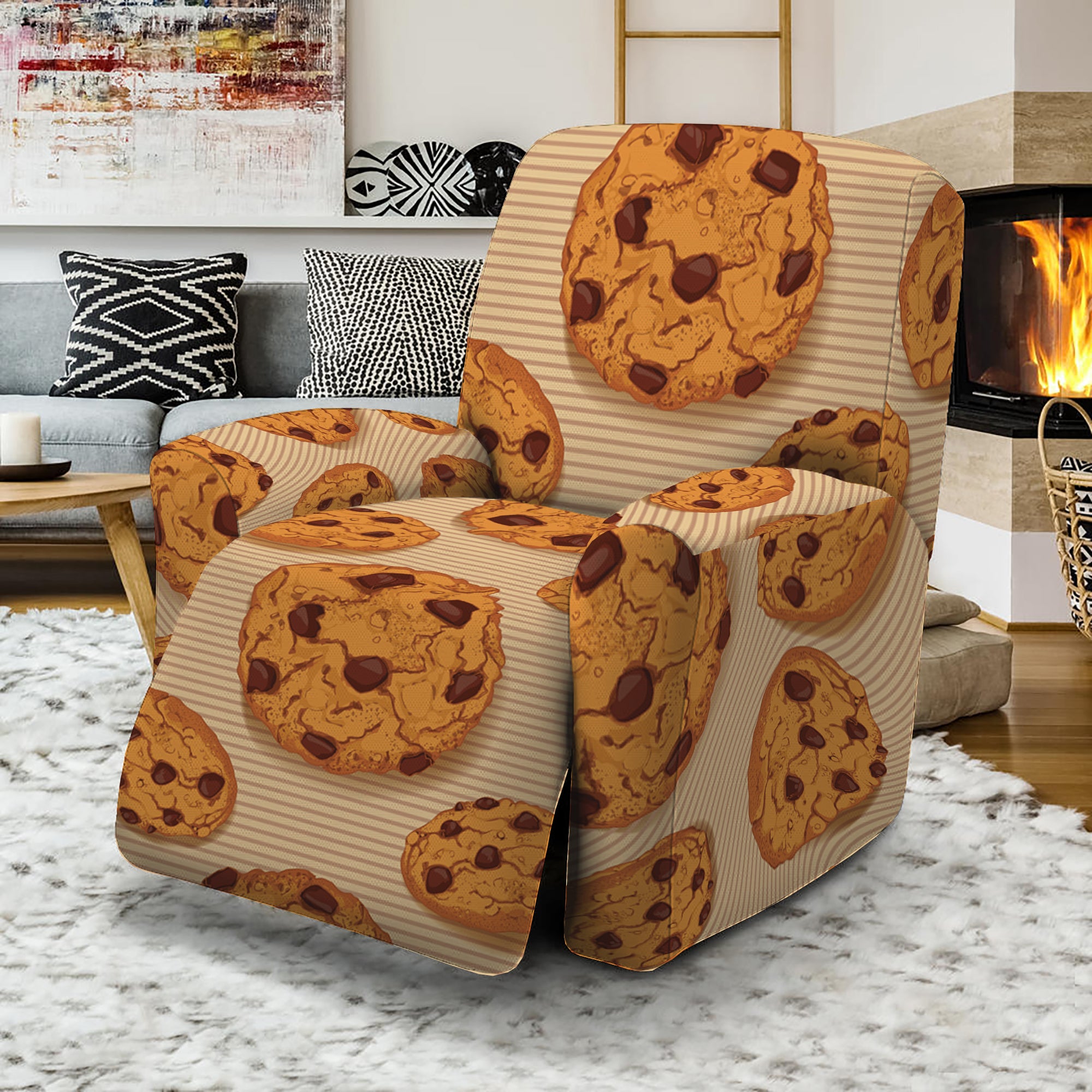 Chocolate Chip Cookie Pattern Print Recliner Slipcover