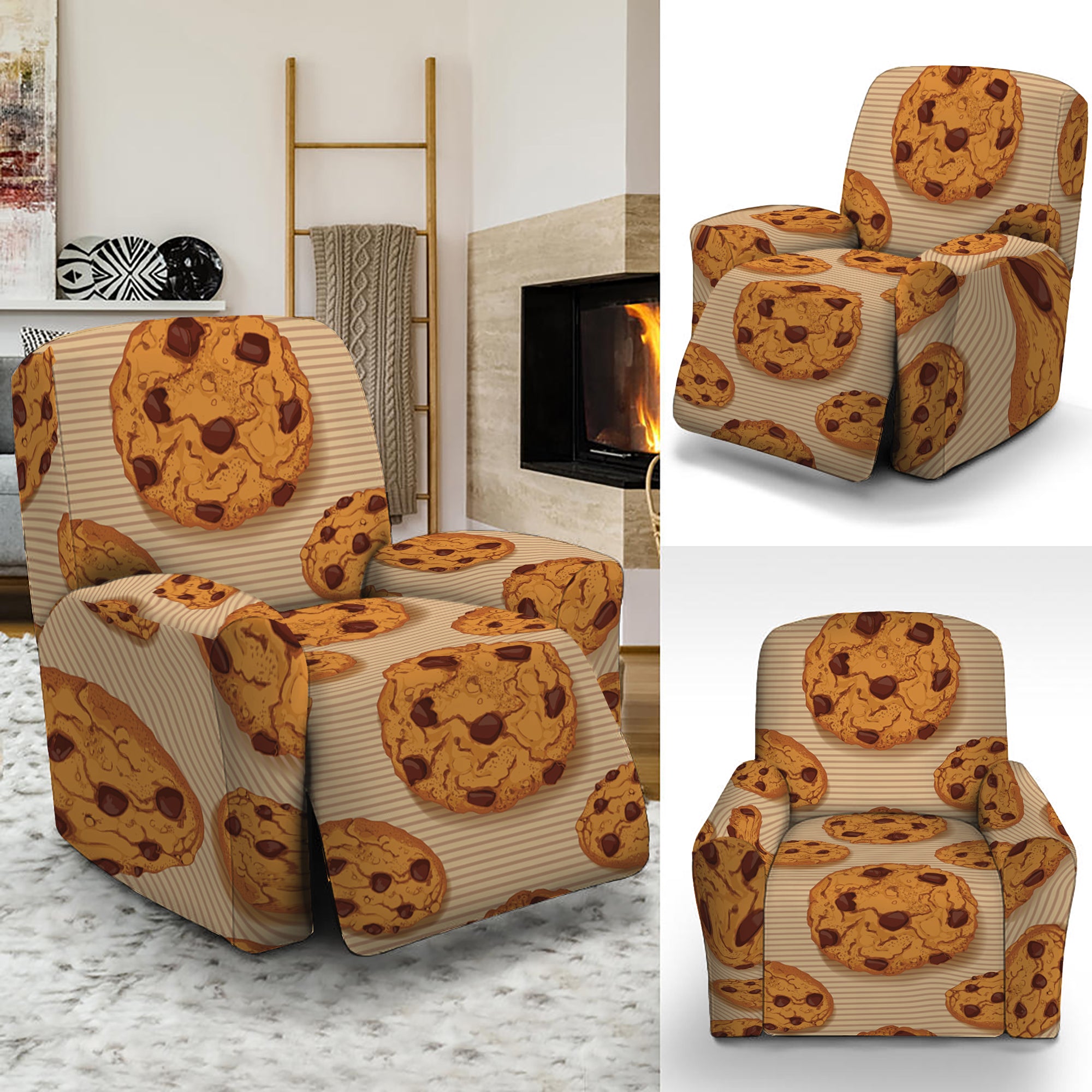 Chocolate Chip Cookie Pattern Print Recliner Slipcover