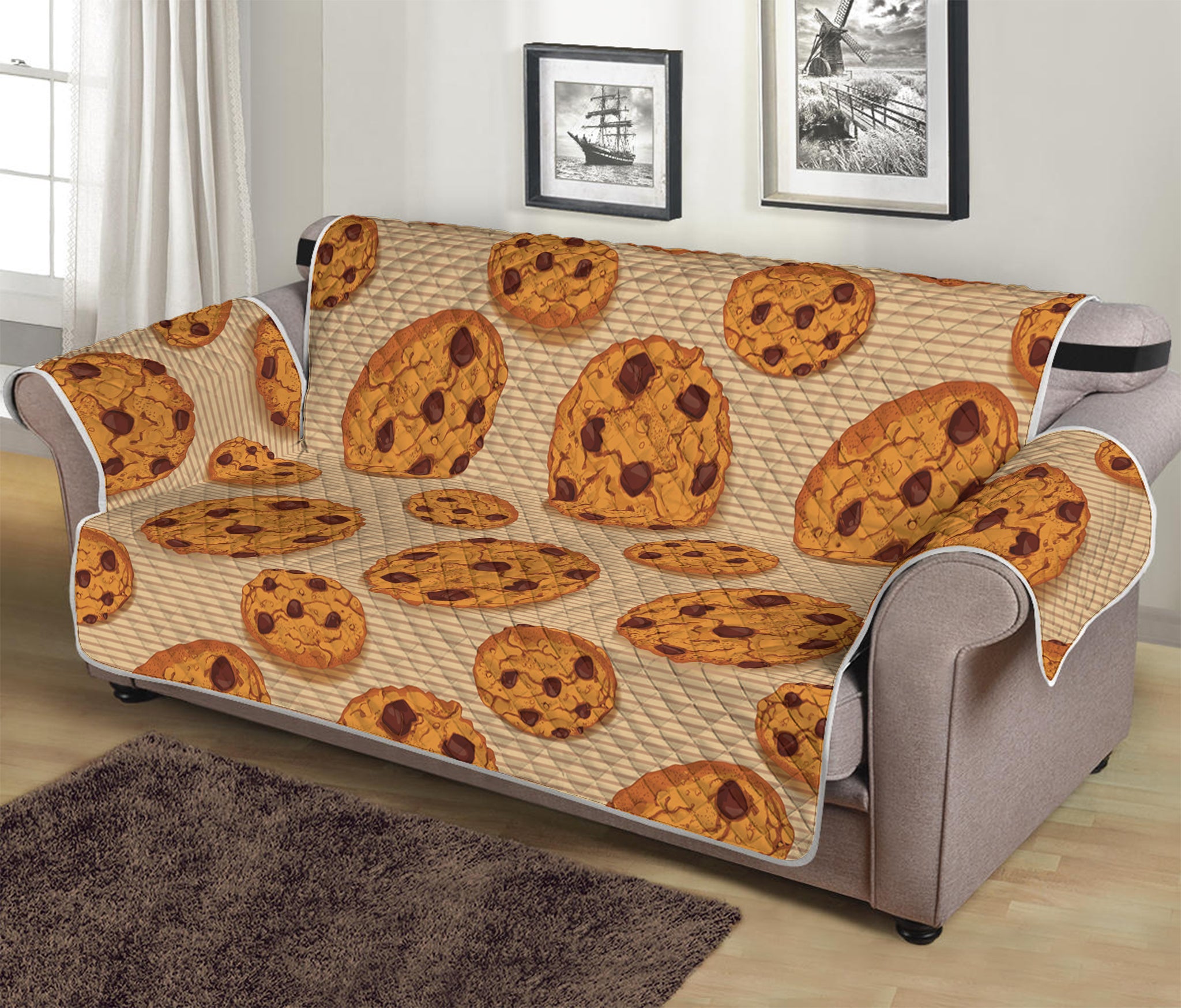 Chocolate Chip Cookie Pattern Print Sofa Protector