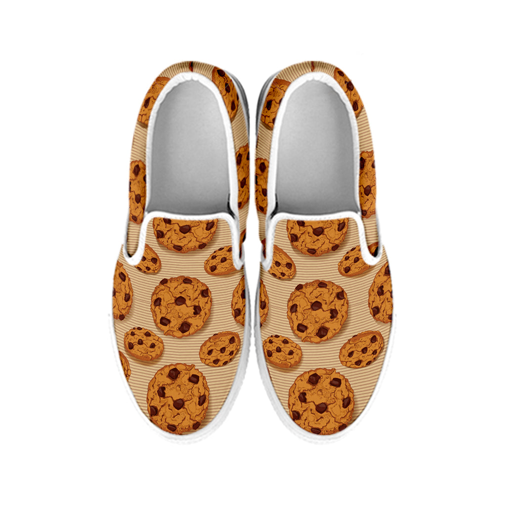 Chocolate Chip Cookie Pattern Print White Slip On Shoes