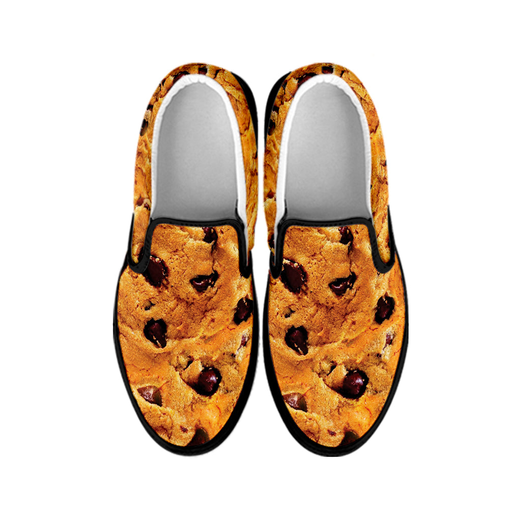 Chocolate Chip Cookie Print Black Slip On Shoes