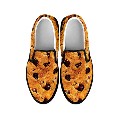 Chocolate Chip Cookie Print Black Slip On Shoes