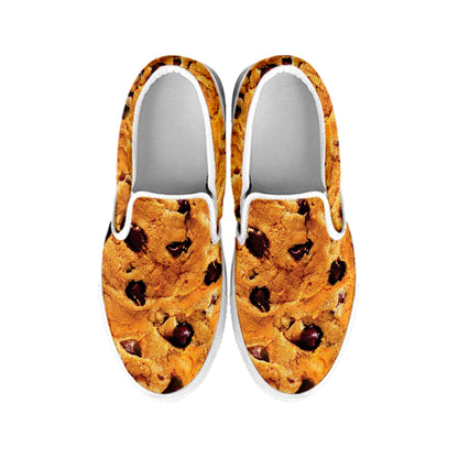 Chocolate Chip Cookie Print White Slip On Shoes