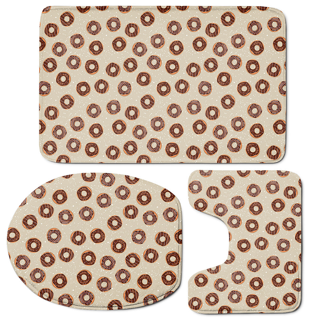 Chocolate Donuts Pattern Print 3 Piece Bath Mat Set