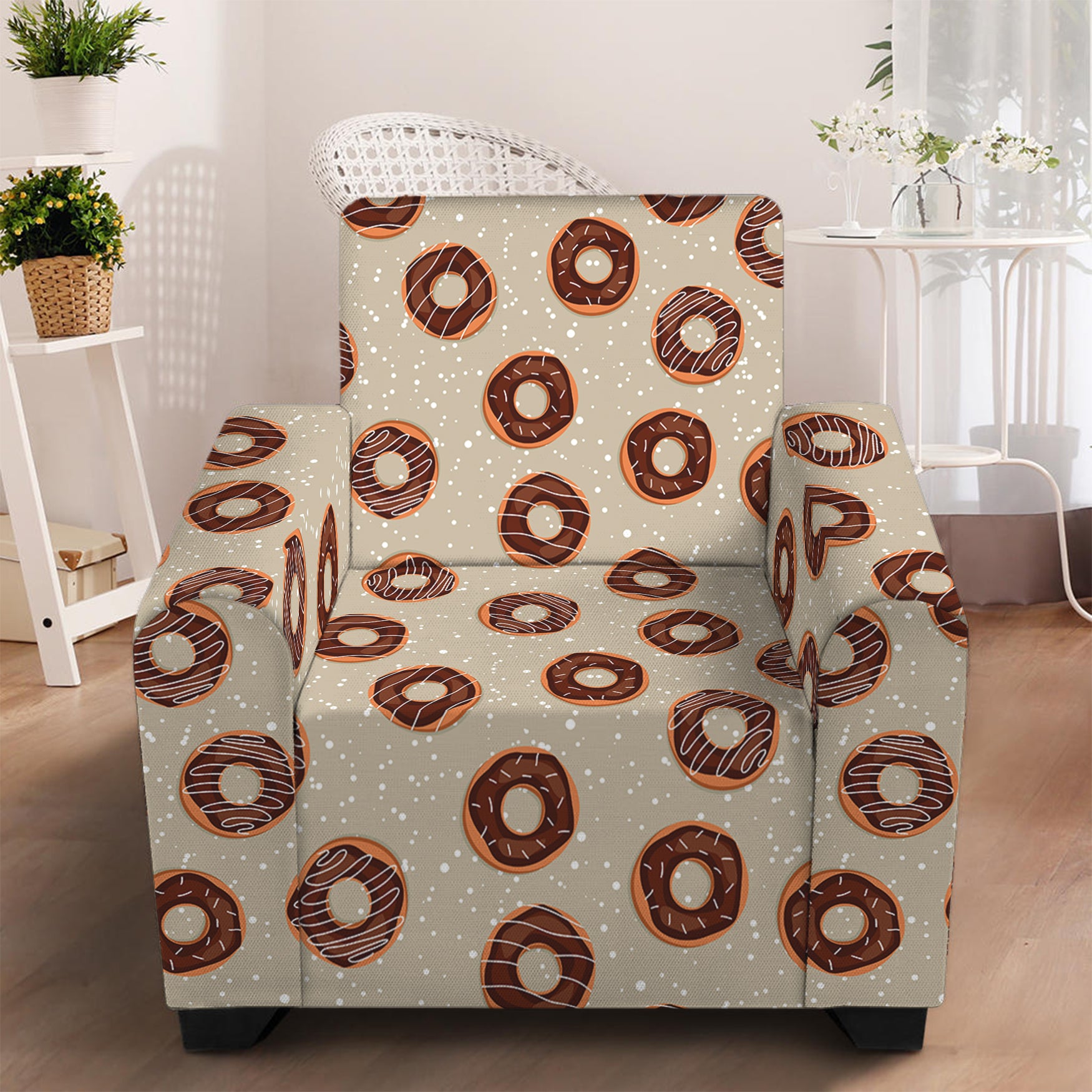 Chocolate Donuts Pattern Print Armchair Slipcover