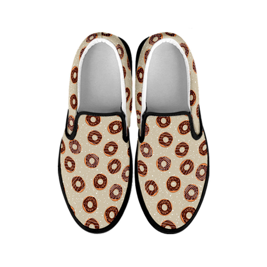 Chocolate Donuts Pattern Print Black Slip On Shoes