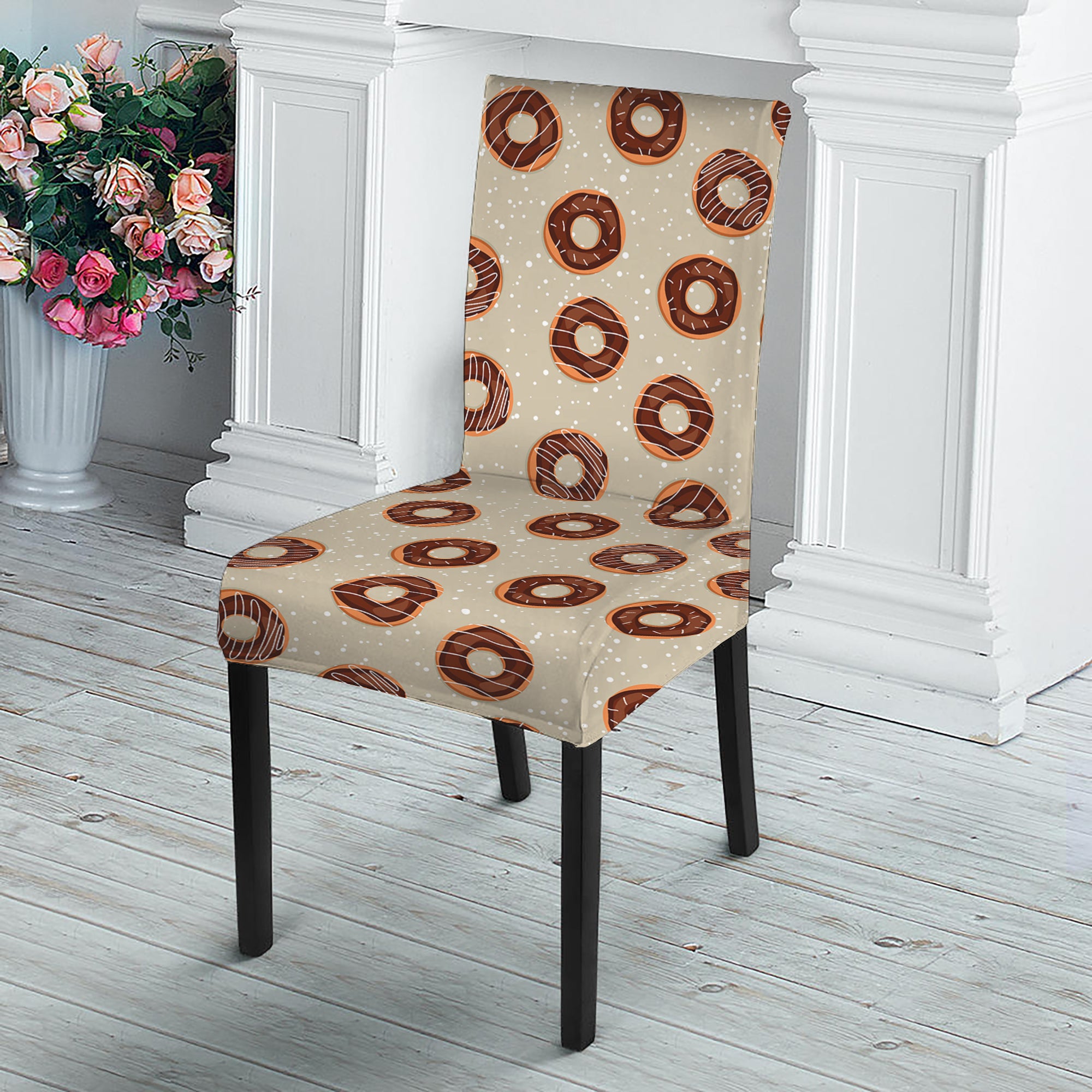 Chocolate Donuts Pattern Print Dining Chair Slipcover