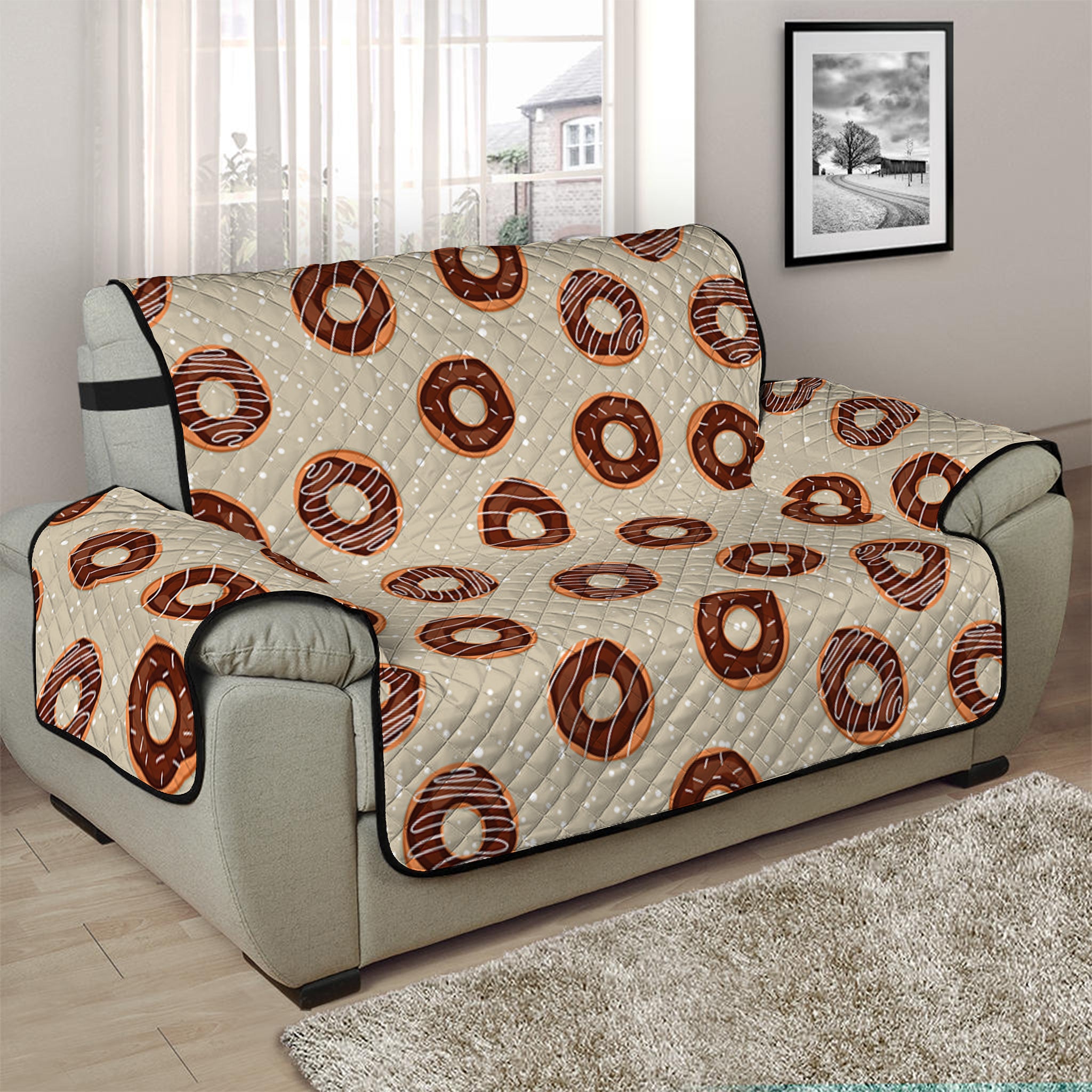 Chocolate Donuts Pattern Print Half Sofa Protector