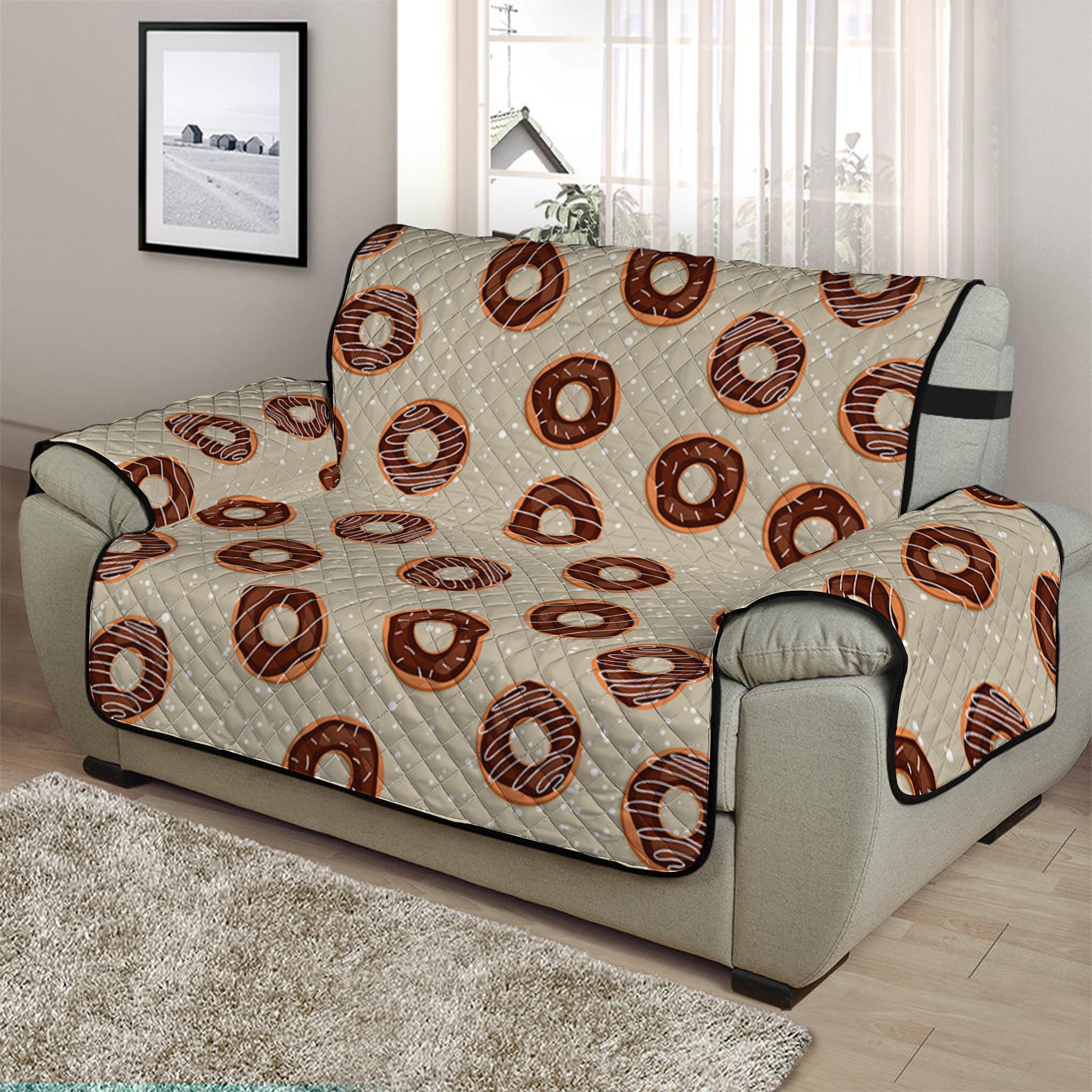 Chocolate Donuts Pattern Print Half Sofa Protector