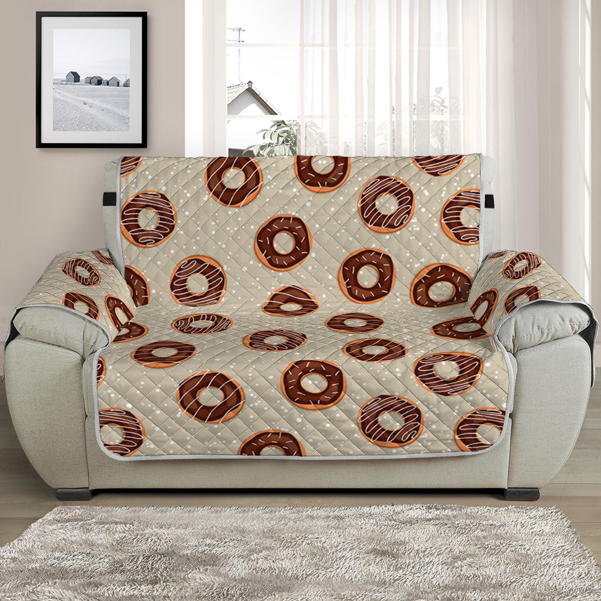 Chocolate Donuts Pattern Print Half Sofa Protector