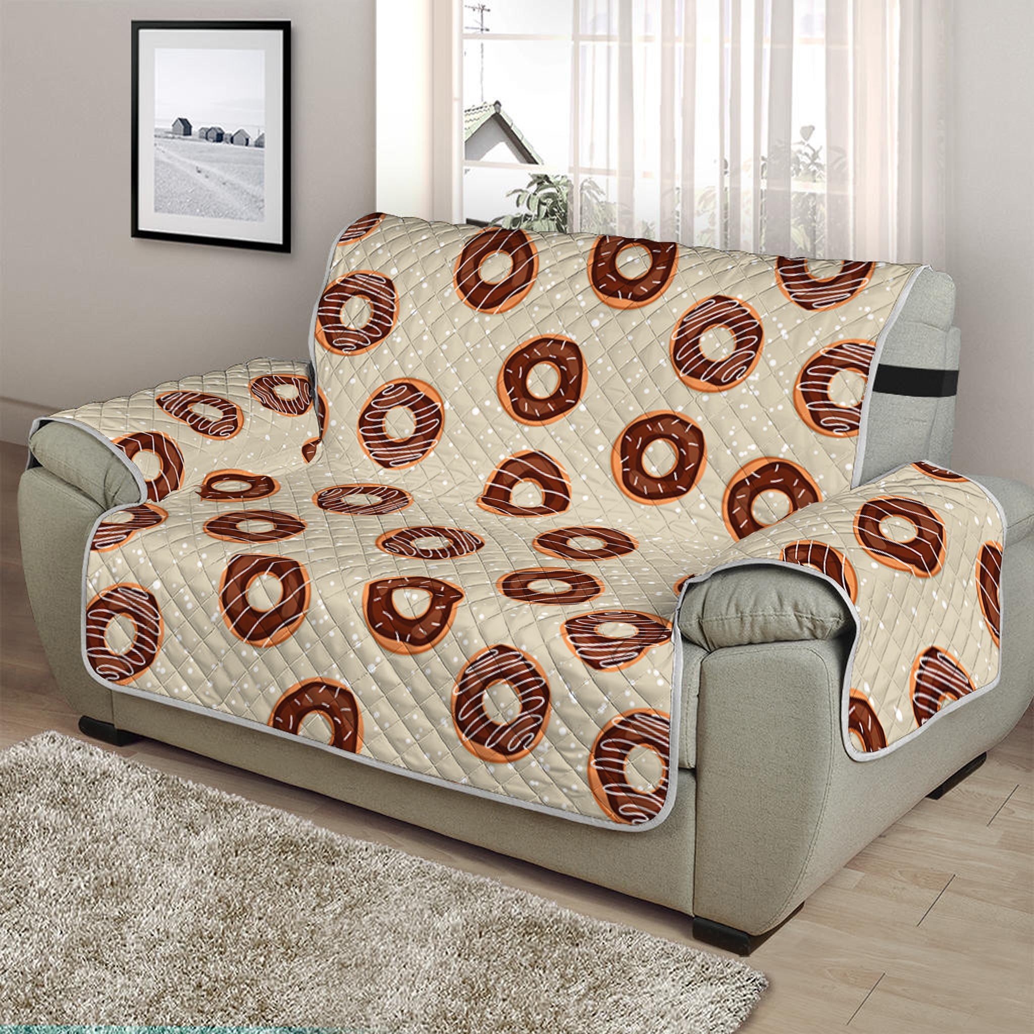 Chocolate Donuts Pattern Print Half Sofa Protector