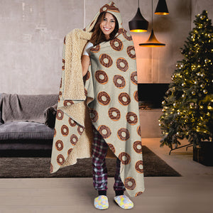 Chocolate Donuts Pattern Print Hooded Blanket