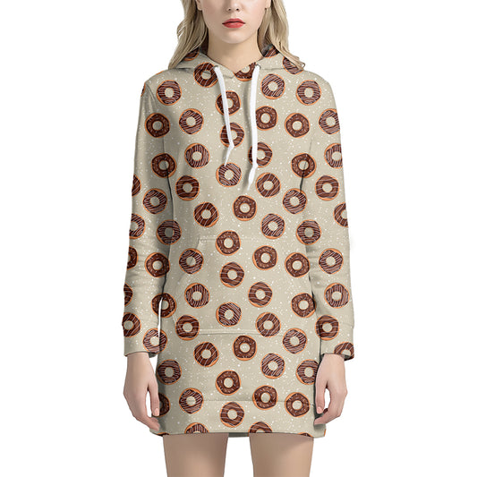 Chocolate Donuts Pattern Print Hoodie Dress