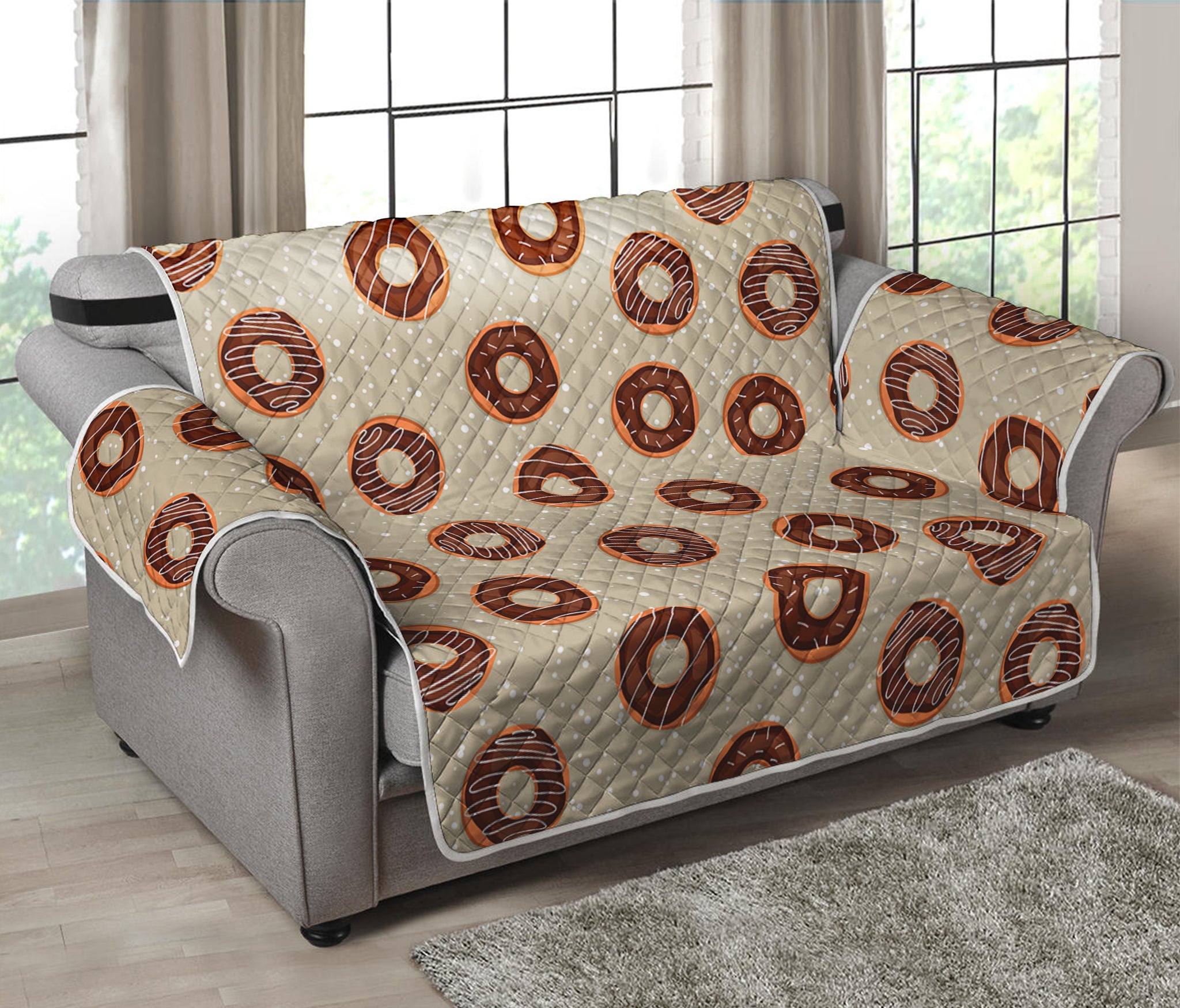 Chocolate Donuts Pattern Print Loveseat Protector