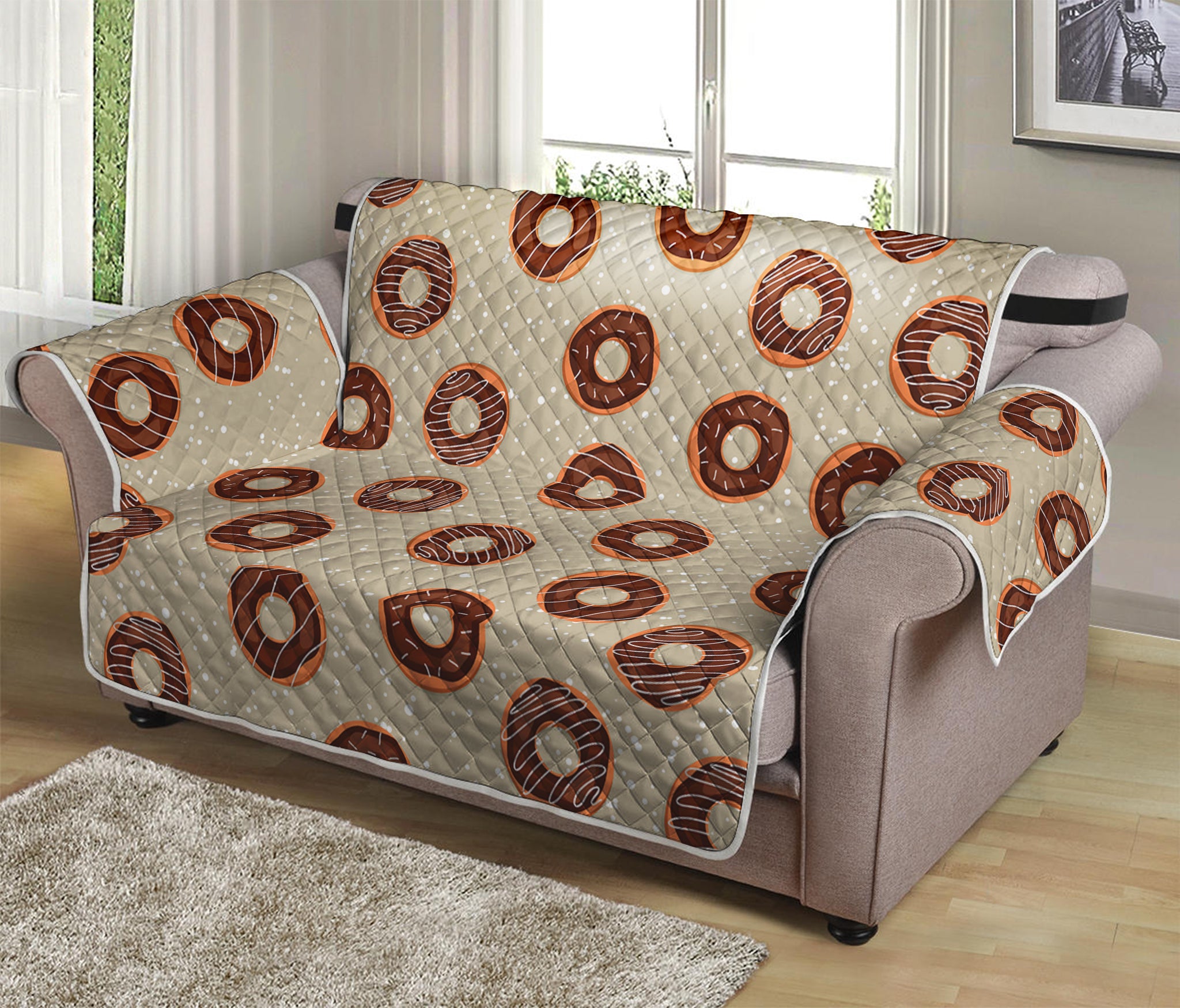 Chocolate Donuts Pattern Print Loveseat Protector