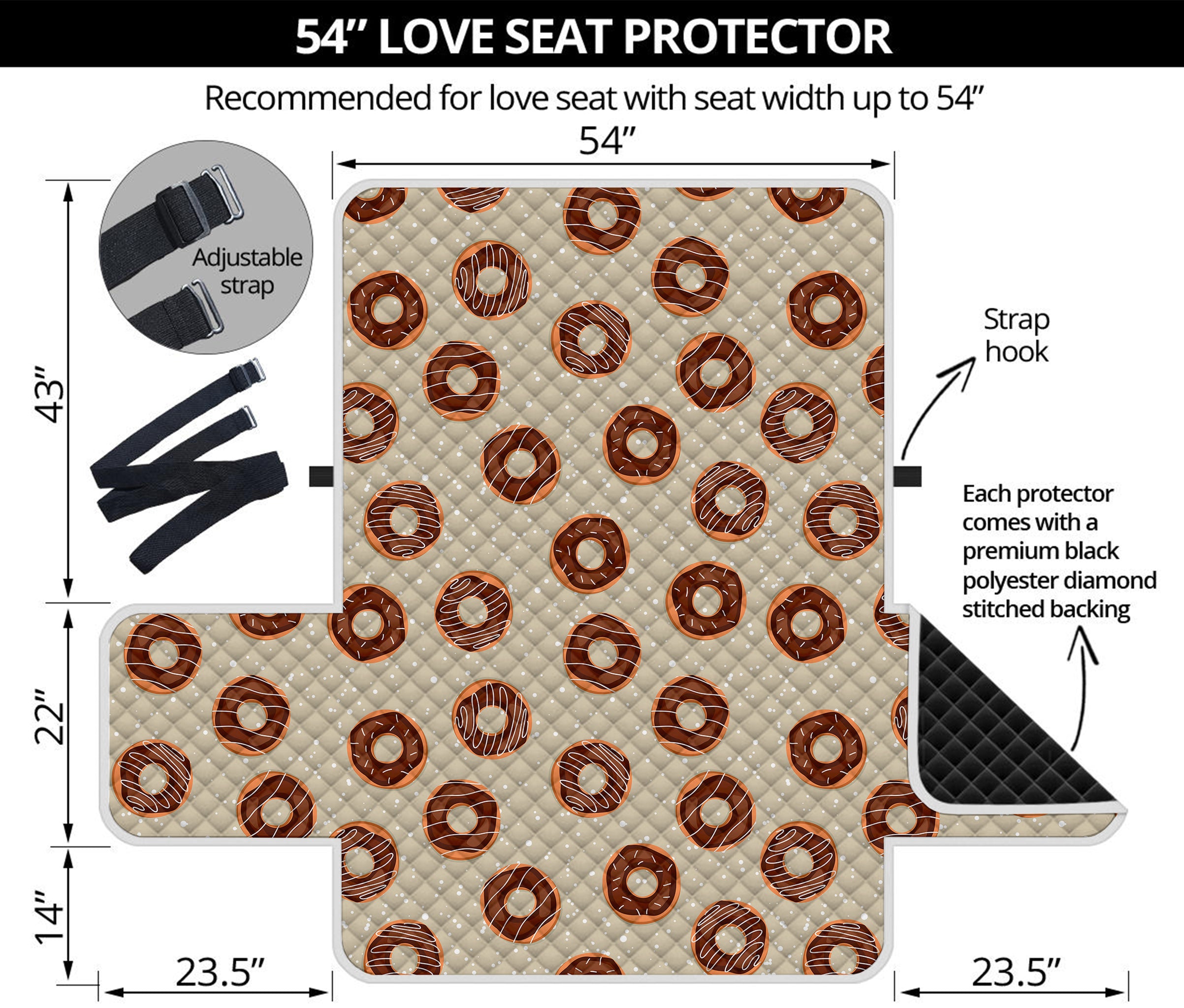 Chocolate Donuts Pattern Print Loveseat Protector