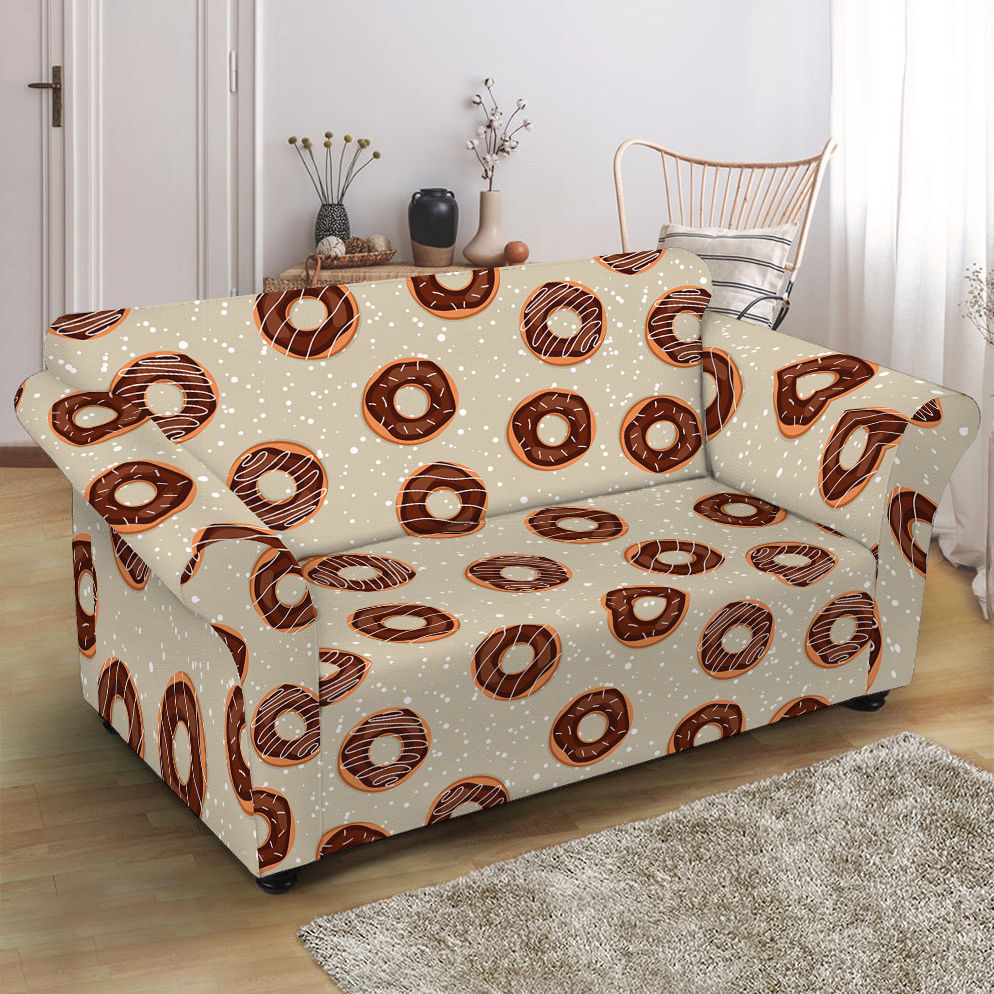 Chocolate Donuts Pattern Print Loveseat Slipcover