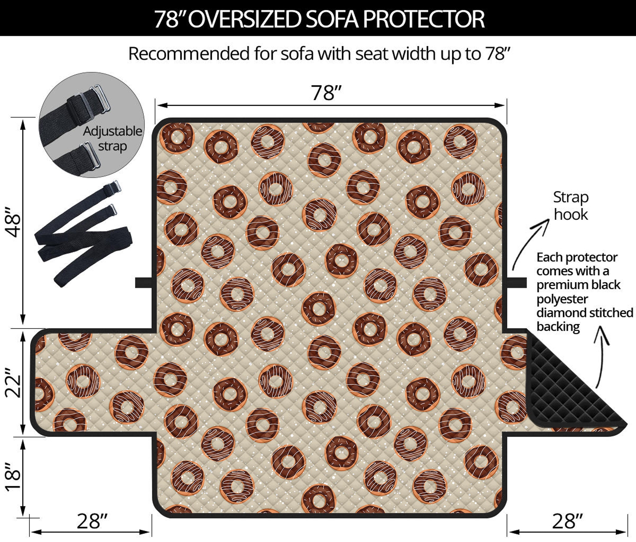 Chocolate Donuts Pattern Print Oversized Sofa Protector