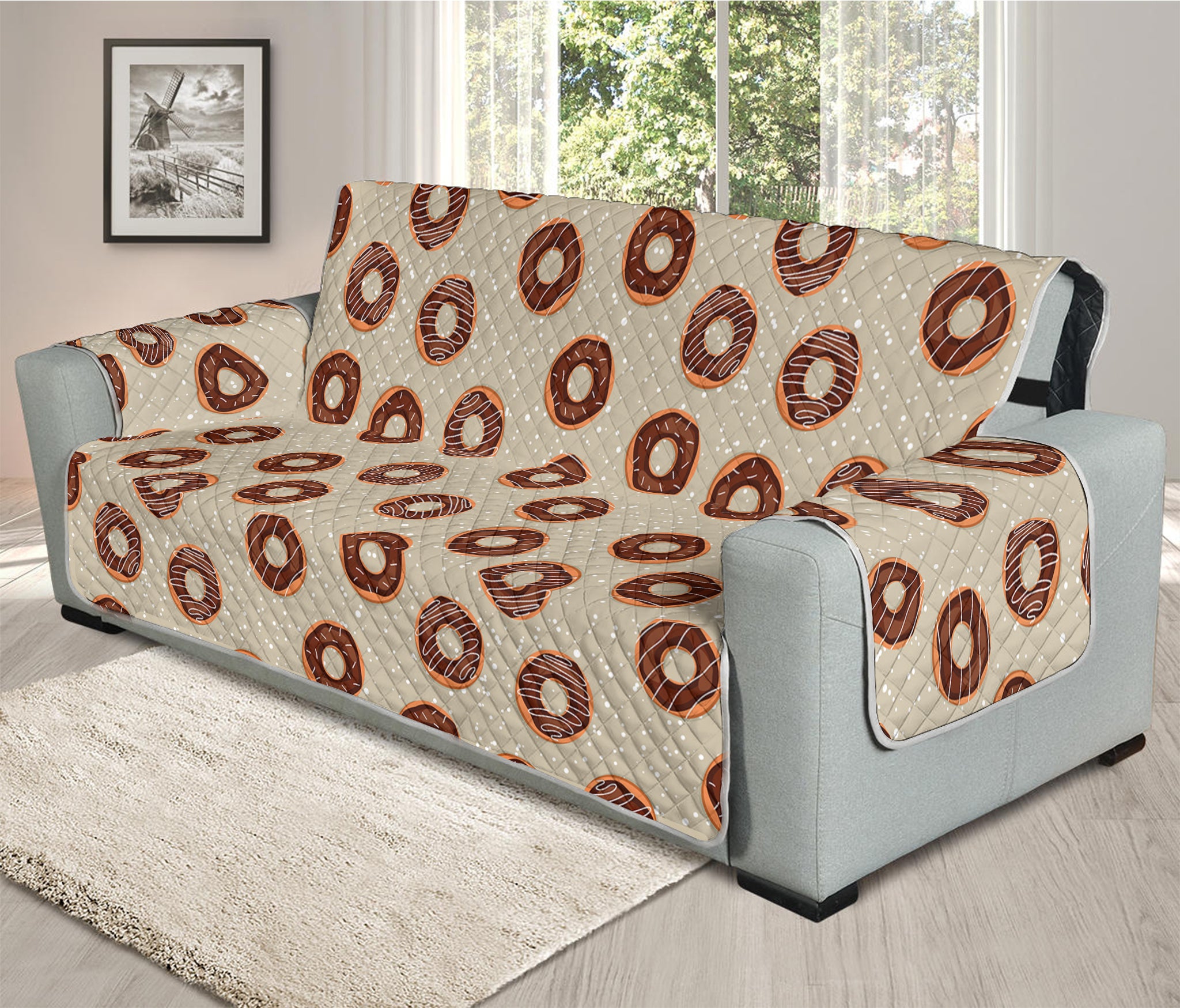 Chocolate Donuts Pattern Print Oversized Sofa Protector