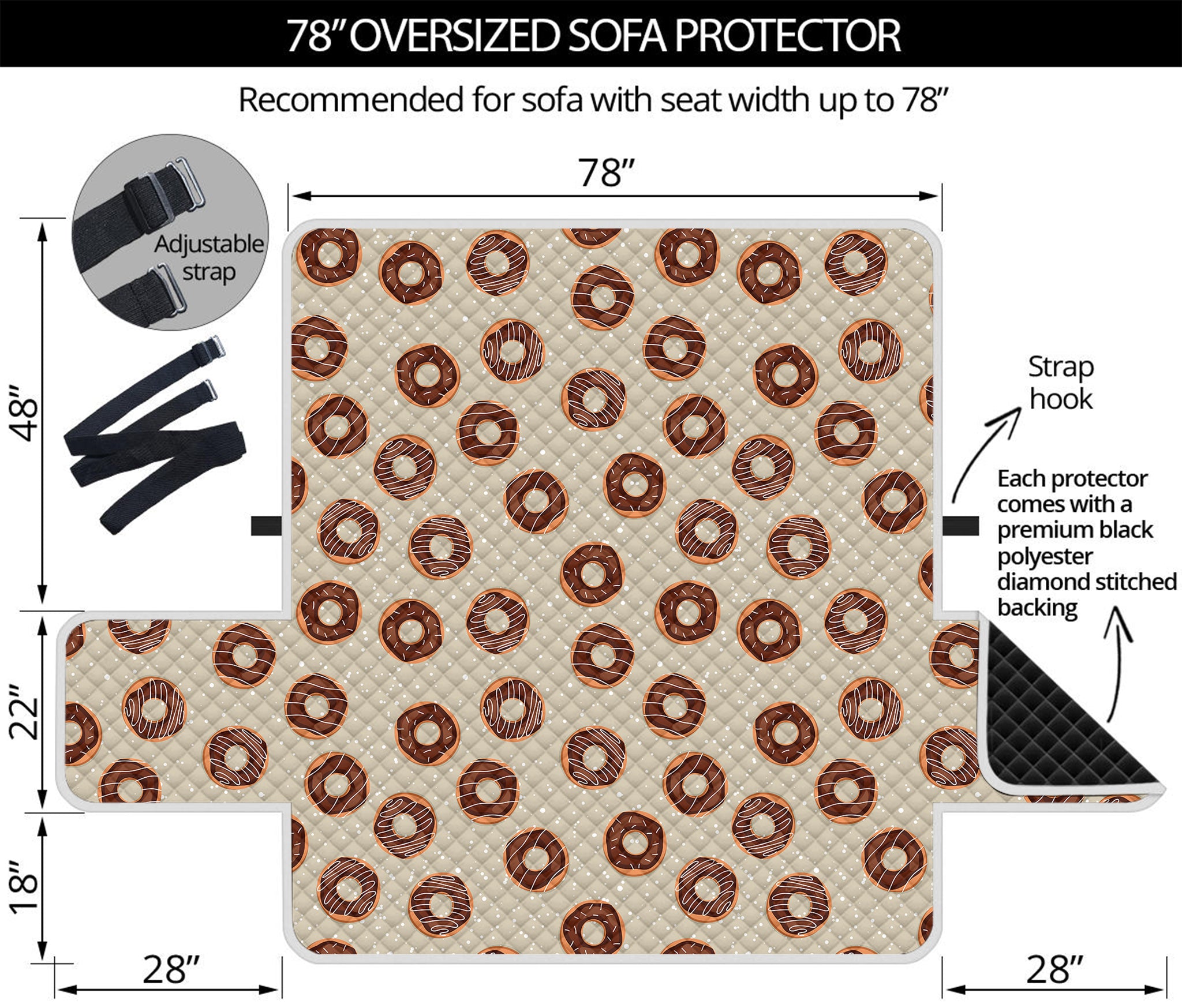 Chocolate Donuts Pattern Print Oversized Sofa Protector