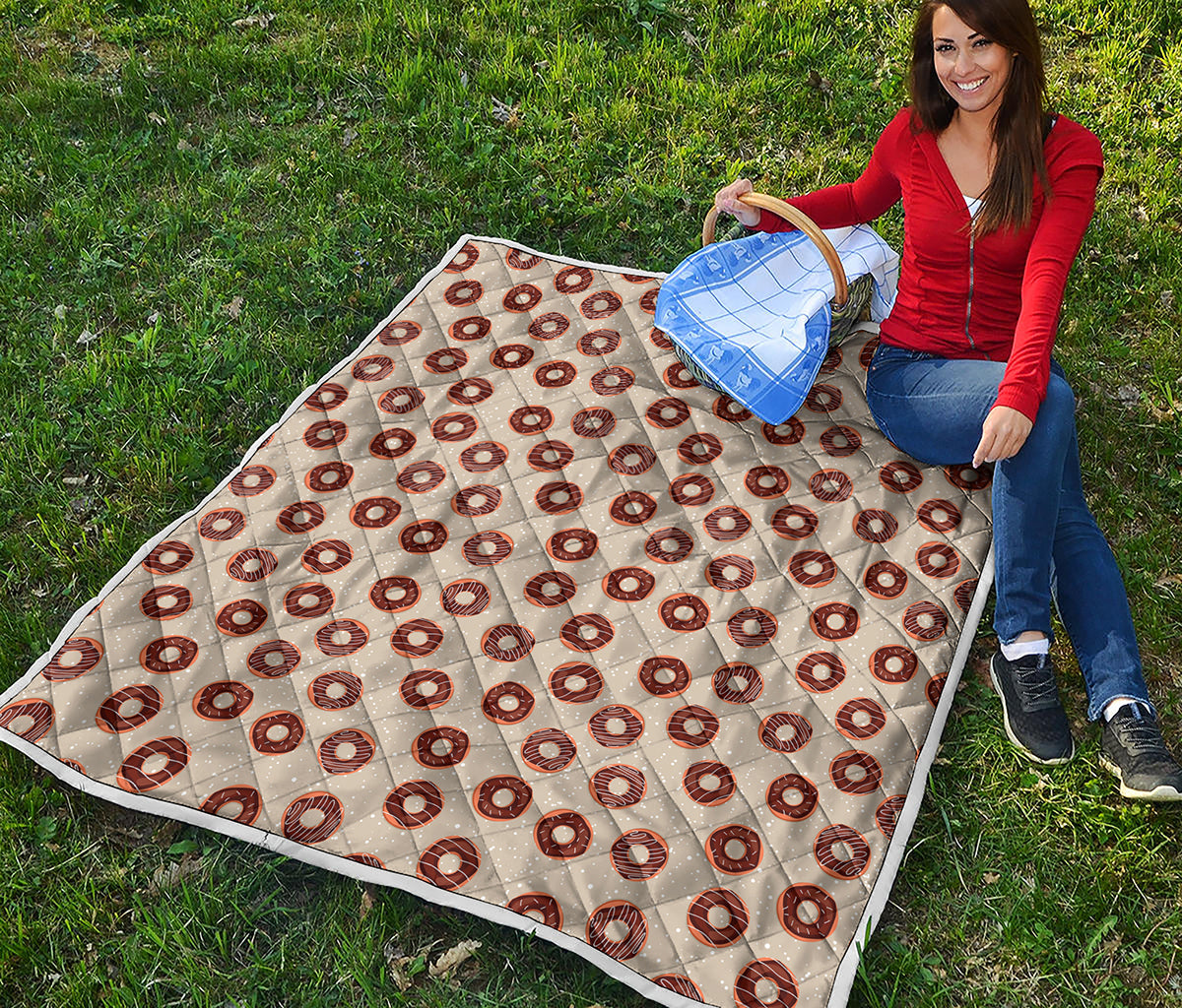 Chocolate Donuts Pattern Print Quilt