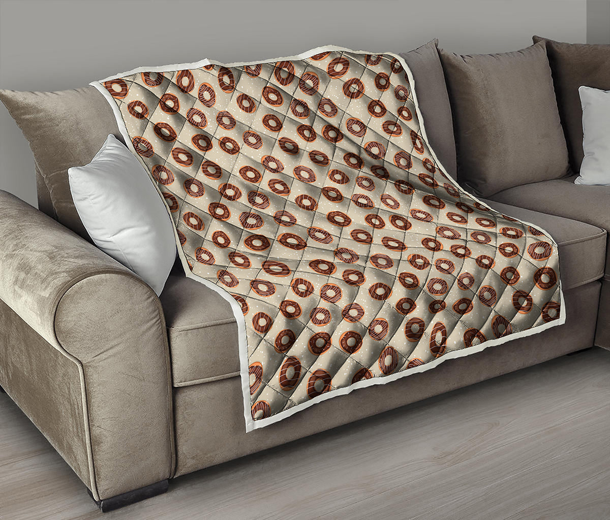 Chocolate Donuts Pattern Print Quilt