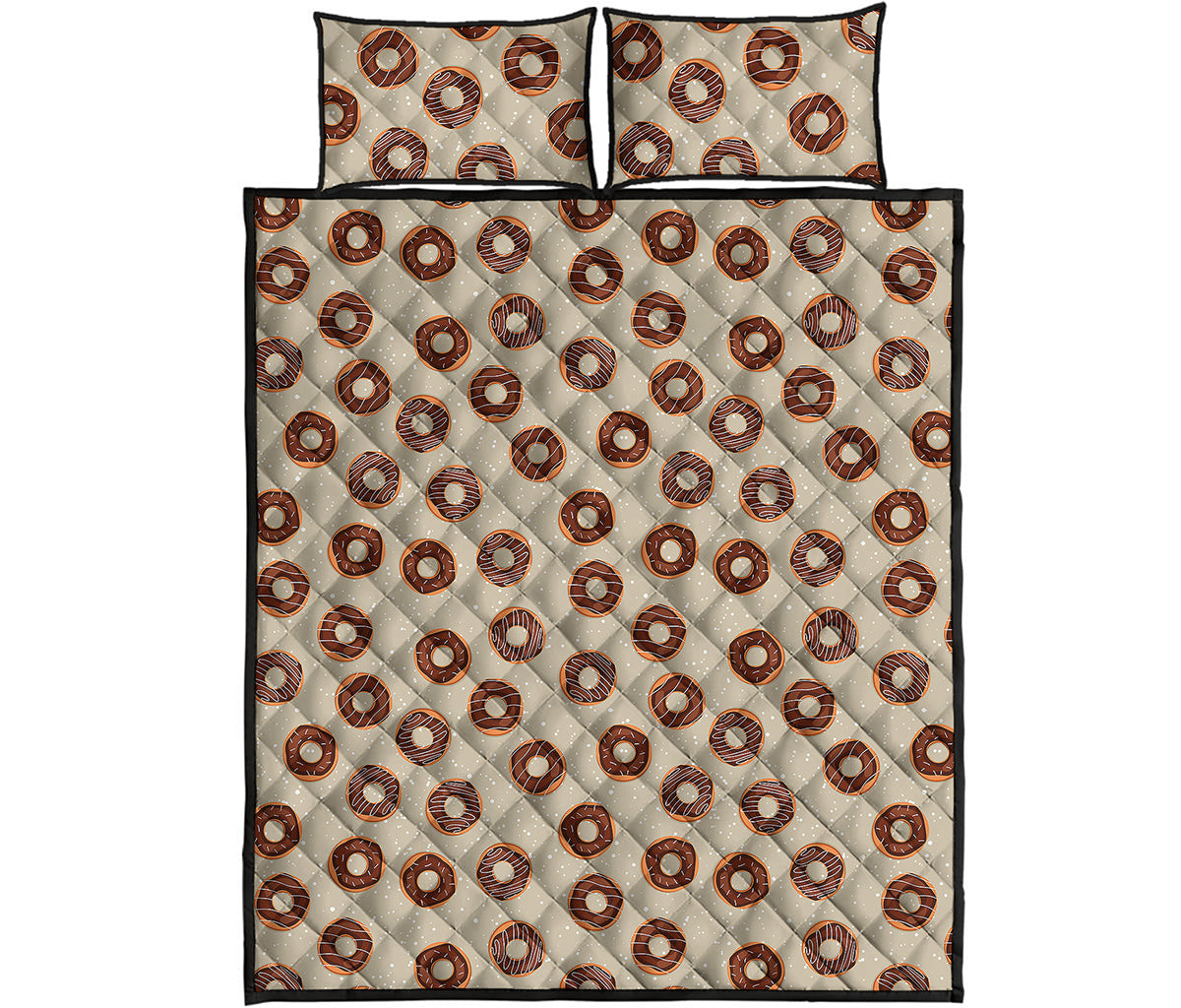 Chocolate Donuts Pattern Print Quilt Bed Set