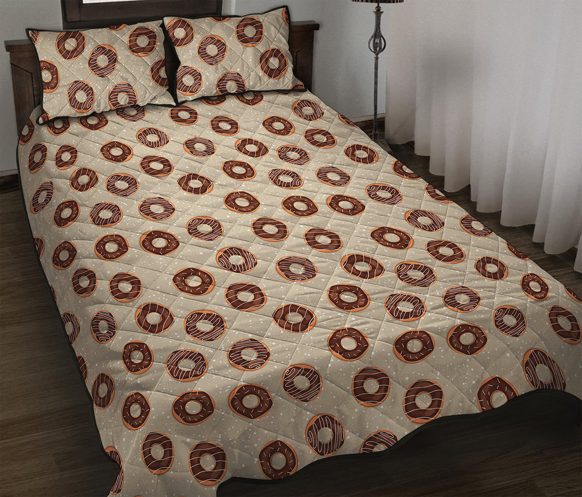 Chocolate Donuts Pattern Print Quilt Bed Set