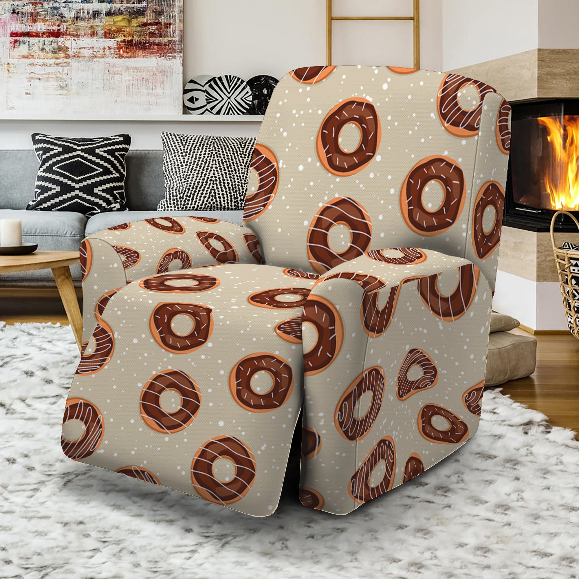 Chocolate Donuts Pattern Print Recliner Slipcover