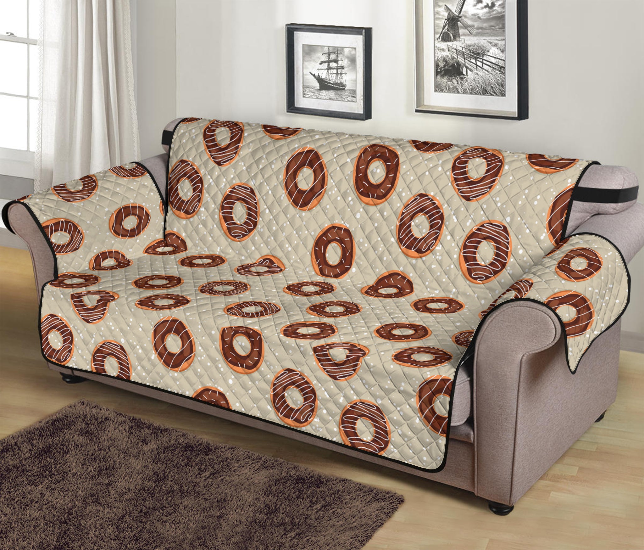 Chocolate Donuts Pattern Print Sofa Protector