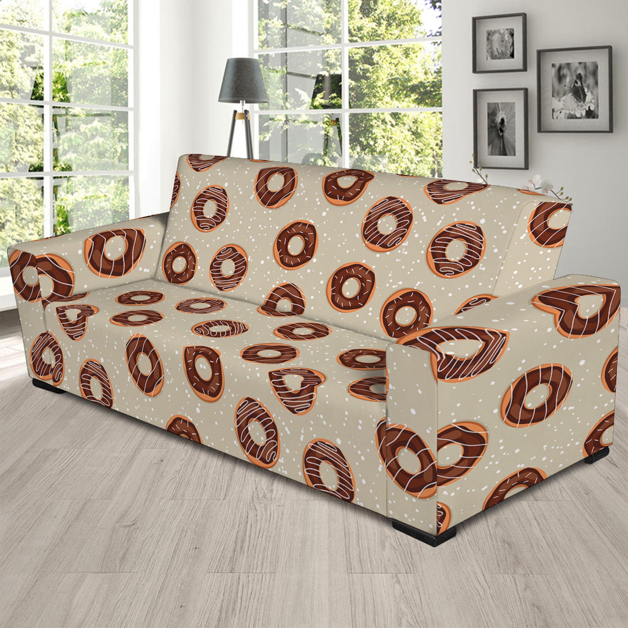 Chocolate Donuts Pattern Print Sofa Slipcover