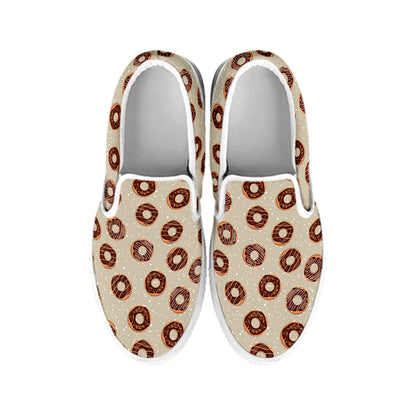 Chocolate Donuts Pattern Print White Slip On Shoes
