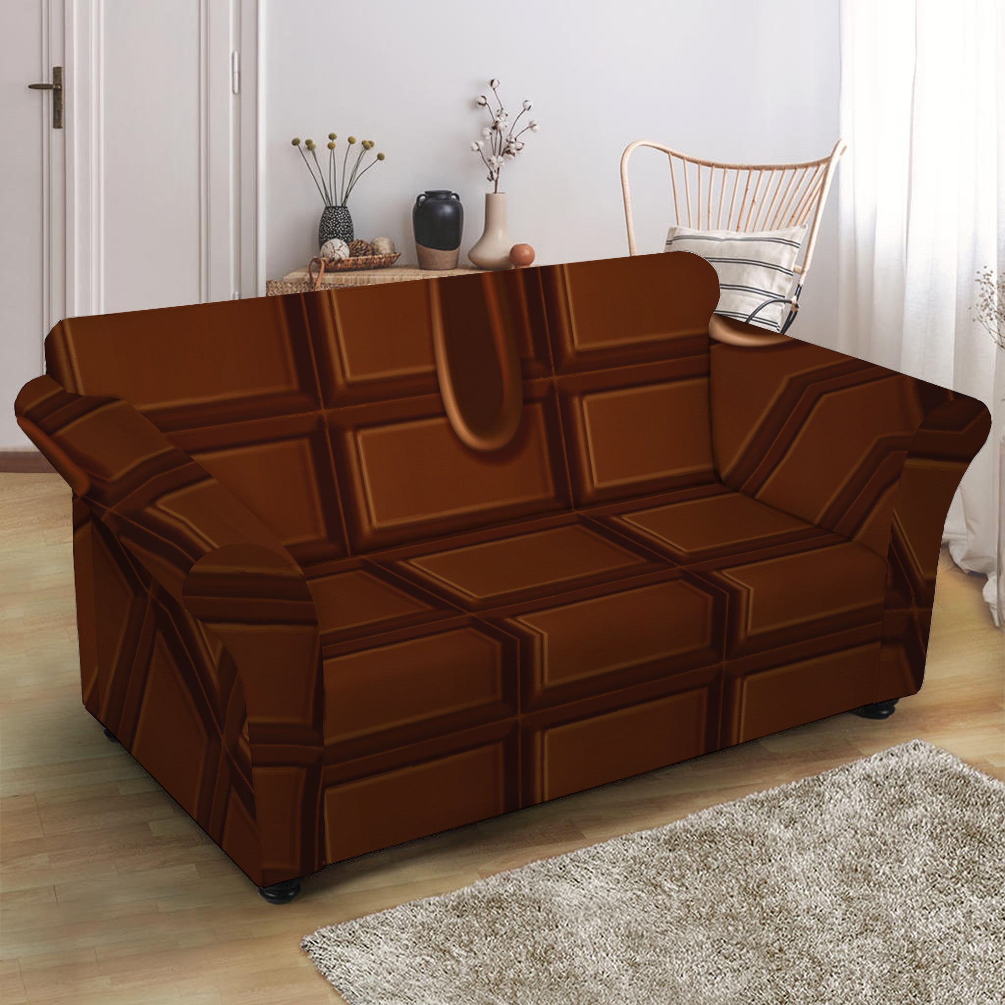 Chocolate Print Loveseat Slipcover