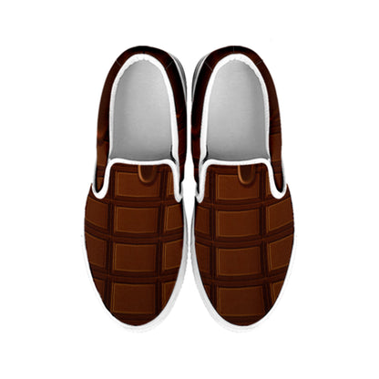 Chocolate Print White Slip On Shoes
