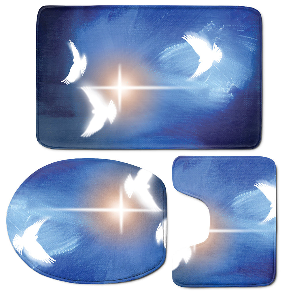 Christian Cross And White Doves Print 3 Piece Bath Mat Set