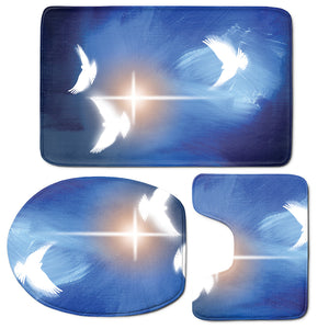 Christian Cross And White Doves Print 3 Piece Bath Mat Set