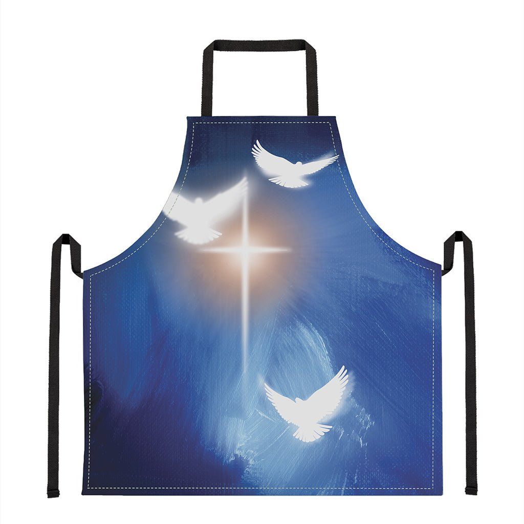 Christian Cross And White Doves Print Apron