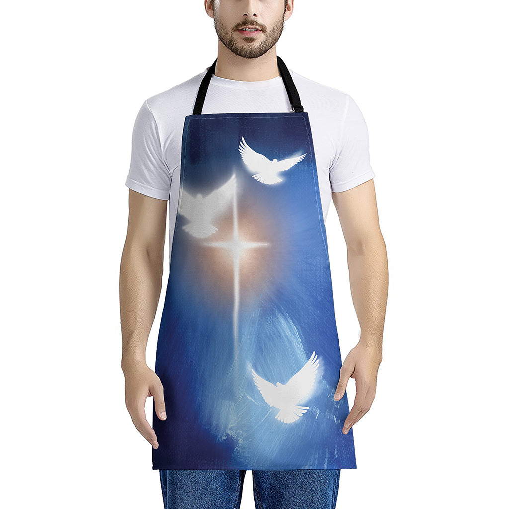 Christian Cross And White Doves Print Apron