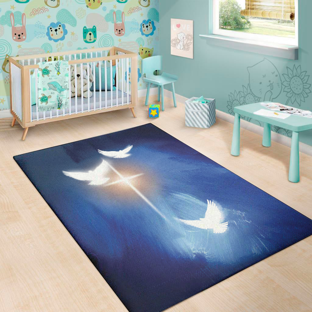 Christian Cross And White Doves Print Area Rug