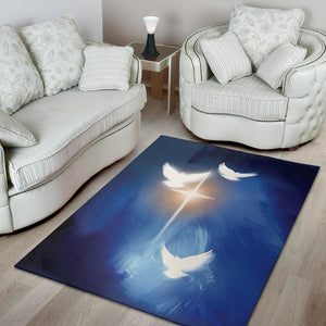 Christian Cross And White Doves Print Area Rug