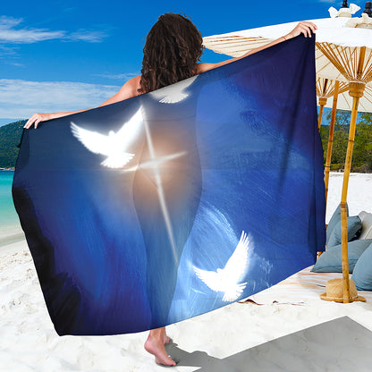 Christian Cross And White Doves Print Beach Sarong Wrap