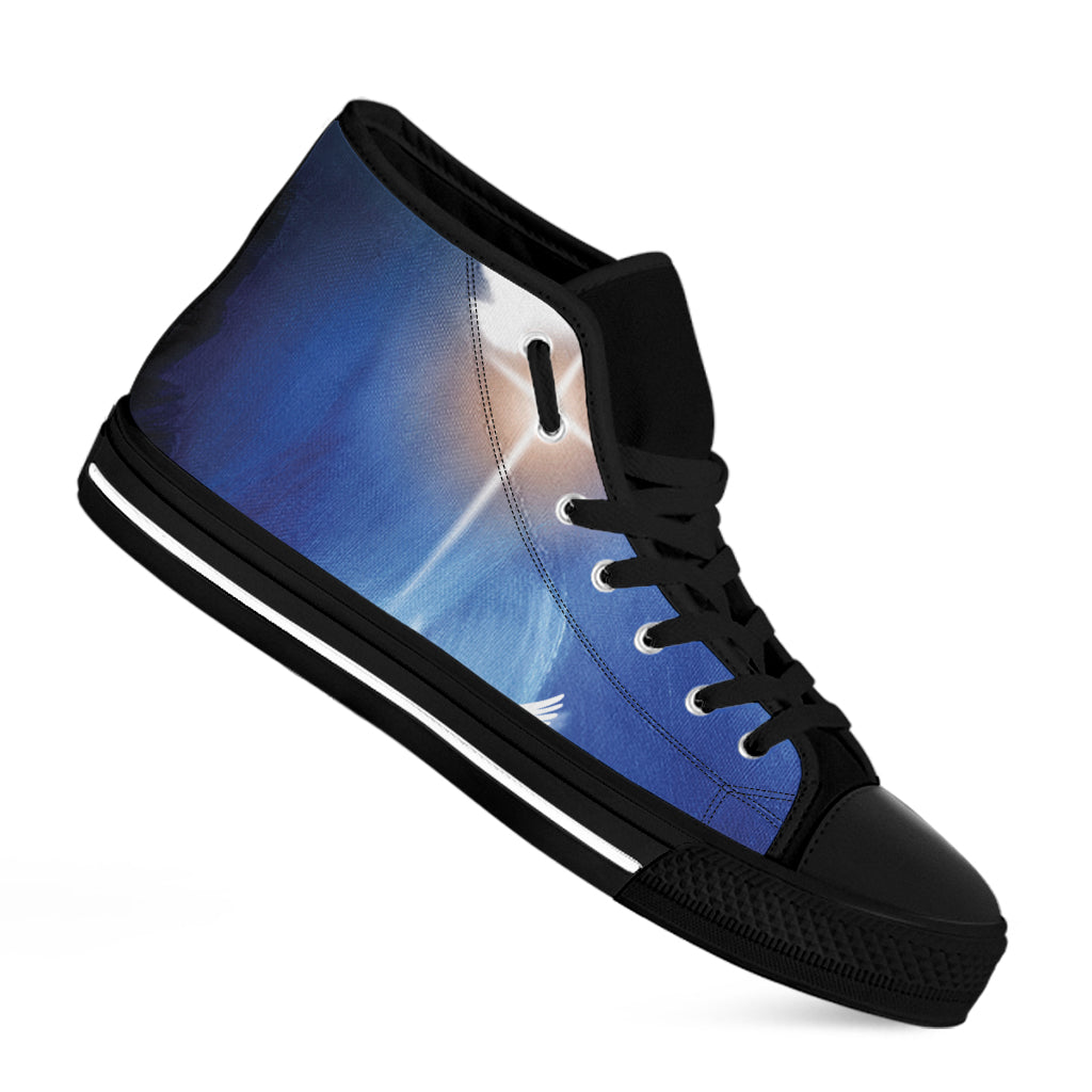 Christian Cross And White Doves Print Black High Top Shoes