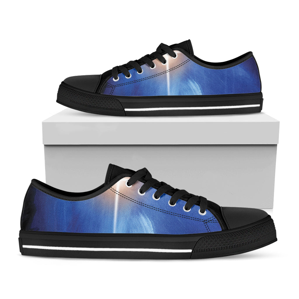 Christian Cross And White Doves Print Black Low Top Shoes