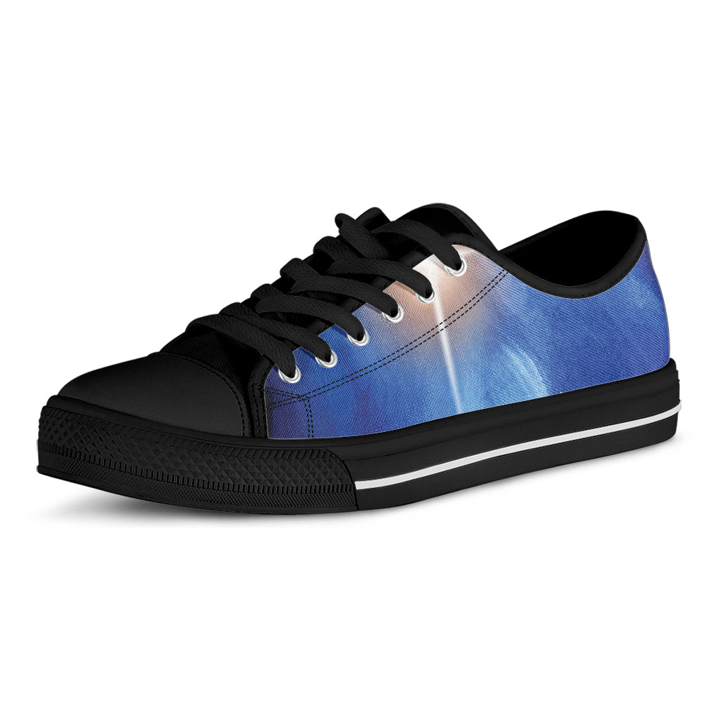 Christian Cross And White Doves Print Black Low Top Shoes