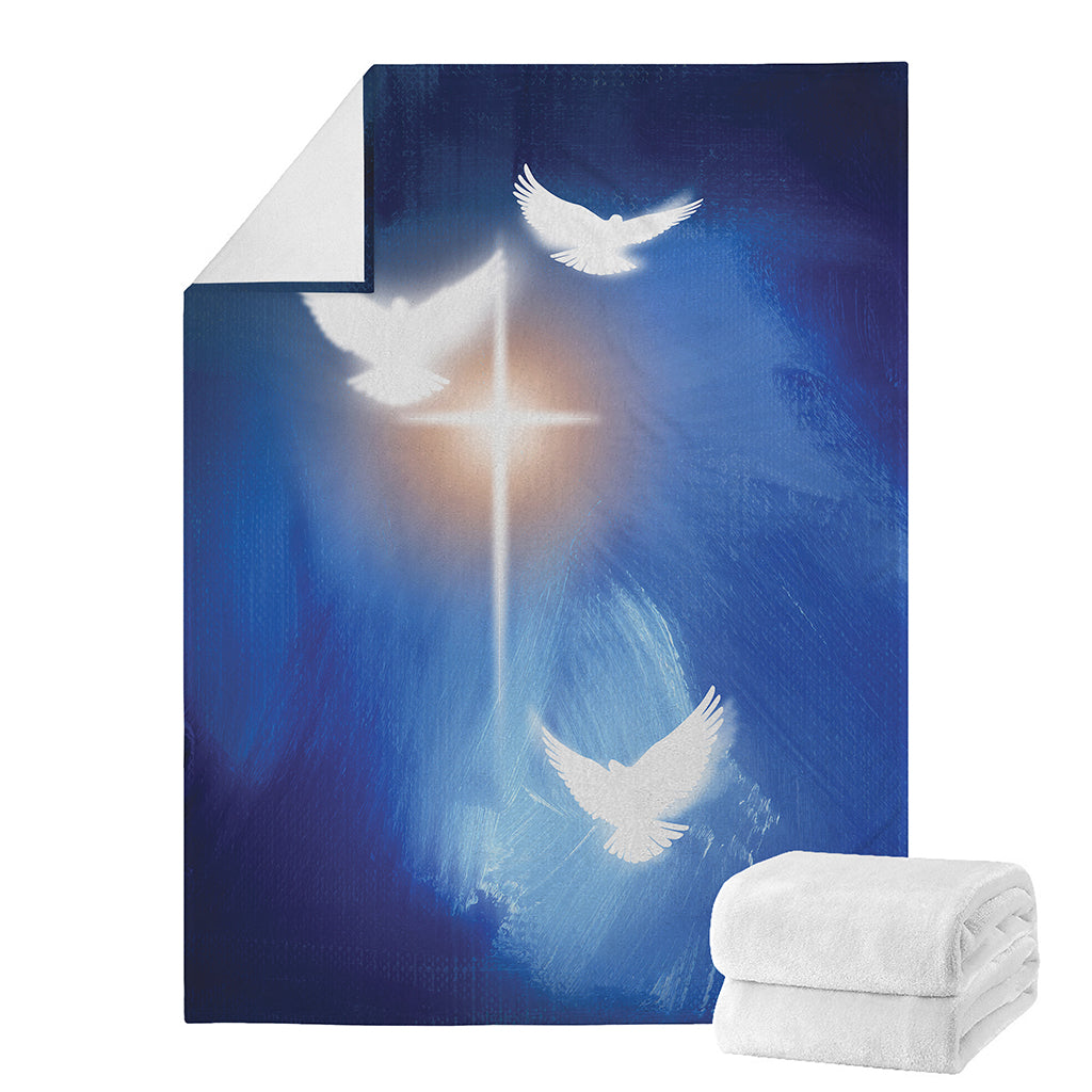 Christian Cross And White Doves Print Blanket