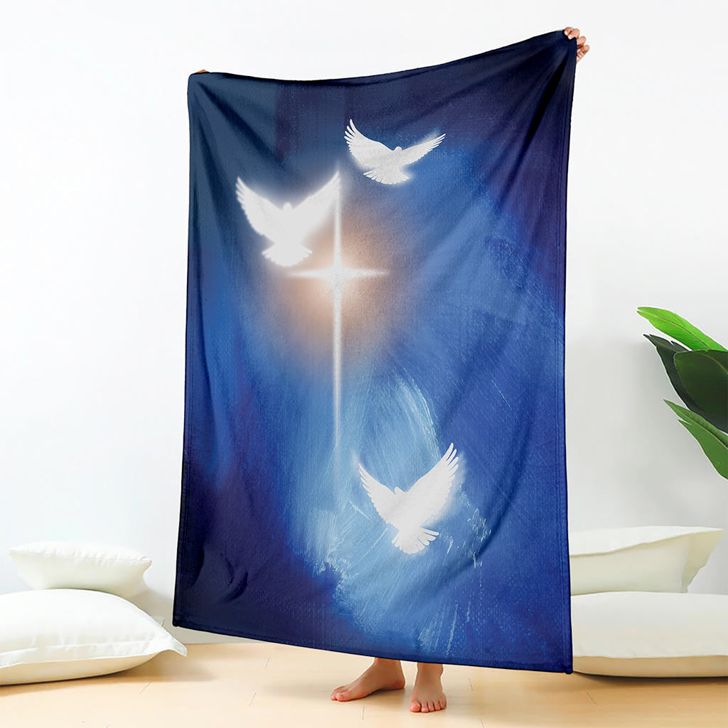 Christian Cross And White Doves Print Blanket